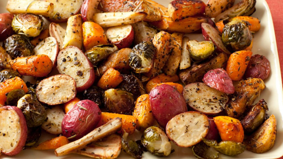 Herbaceous Sheet Pan Brussel Sprouts, Potatoes and Carrots