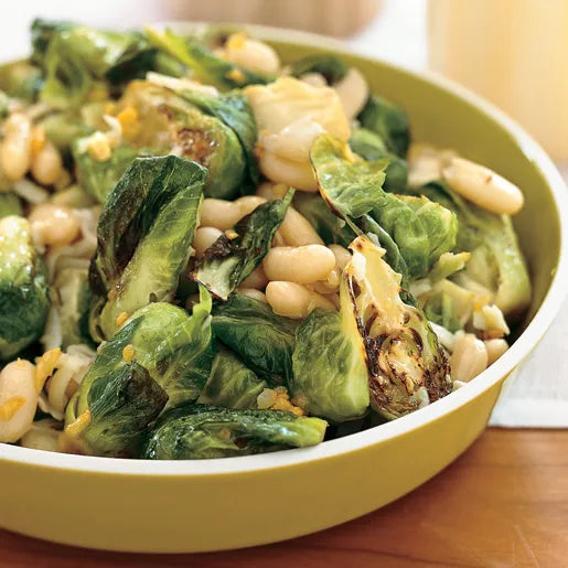 Sauteed Brussel Sprout, bean and kale Salad